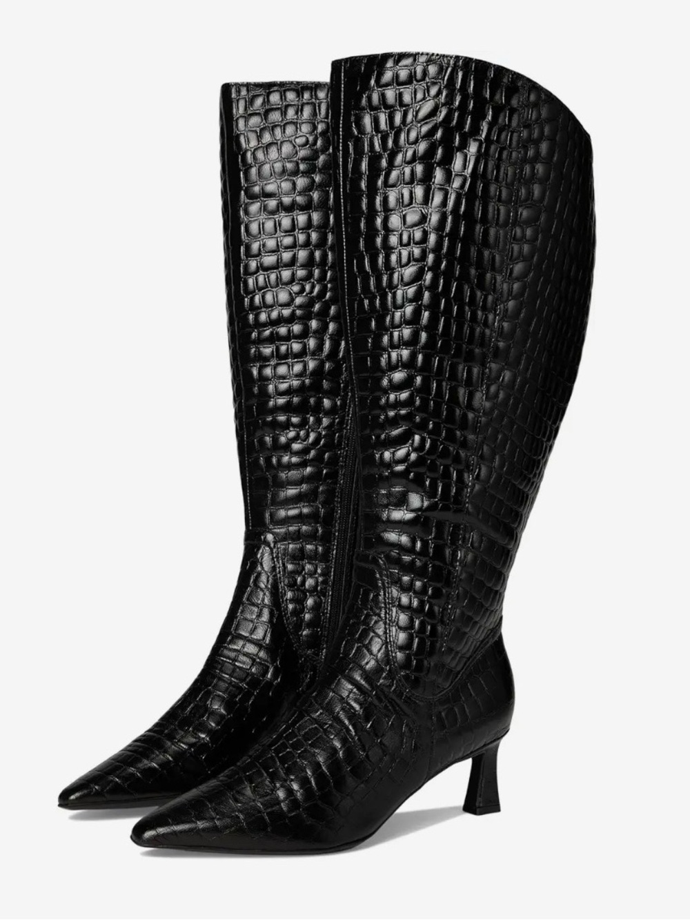 Naturalizer Black Croc-Embossed Knee Boots with Kitten Heel size 8 - Picture 1 of 6